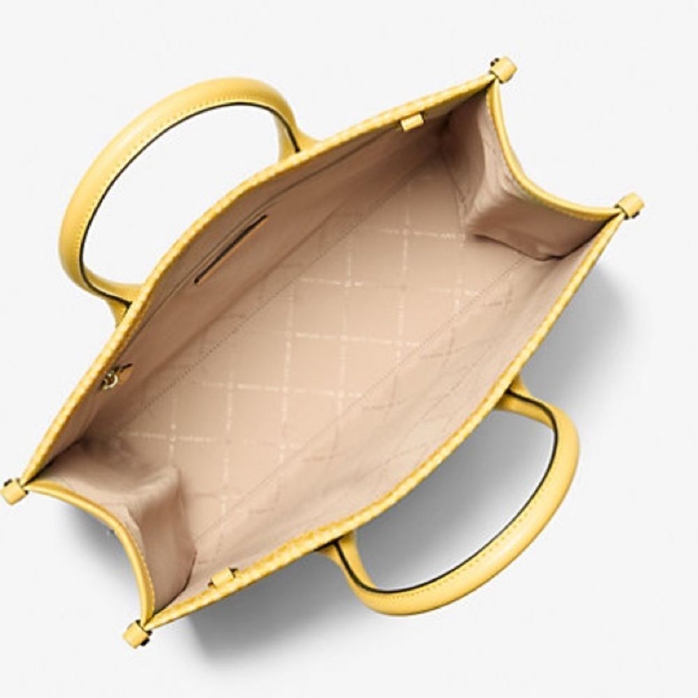 Michael Kors Mirella Ombre Logo Tote Lemon Yellow structured Crossbody Tote New - Picture 5 of 8